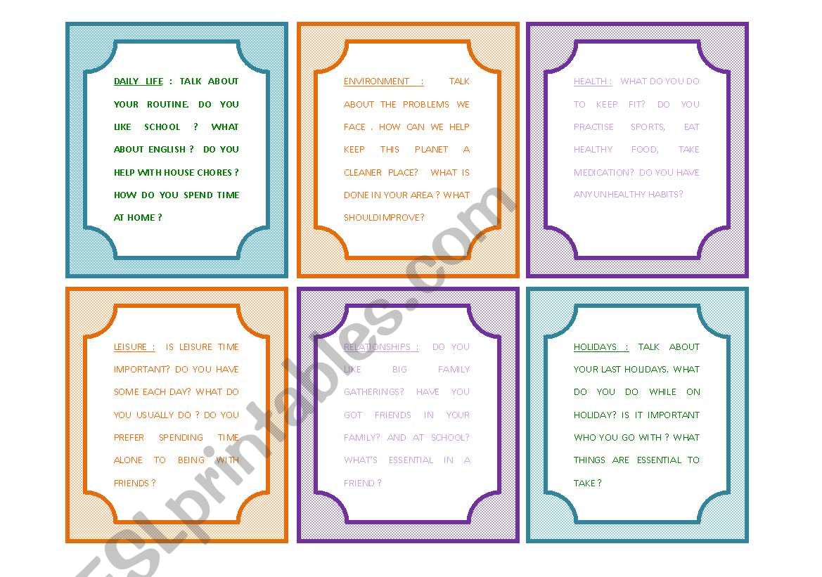 Conversation cards (12) worksheet