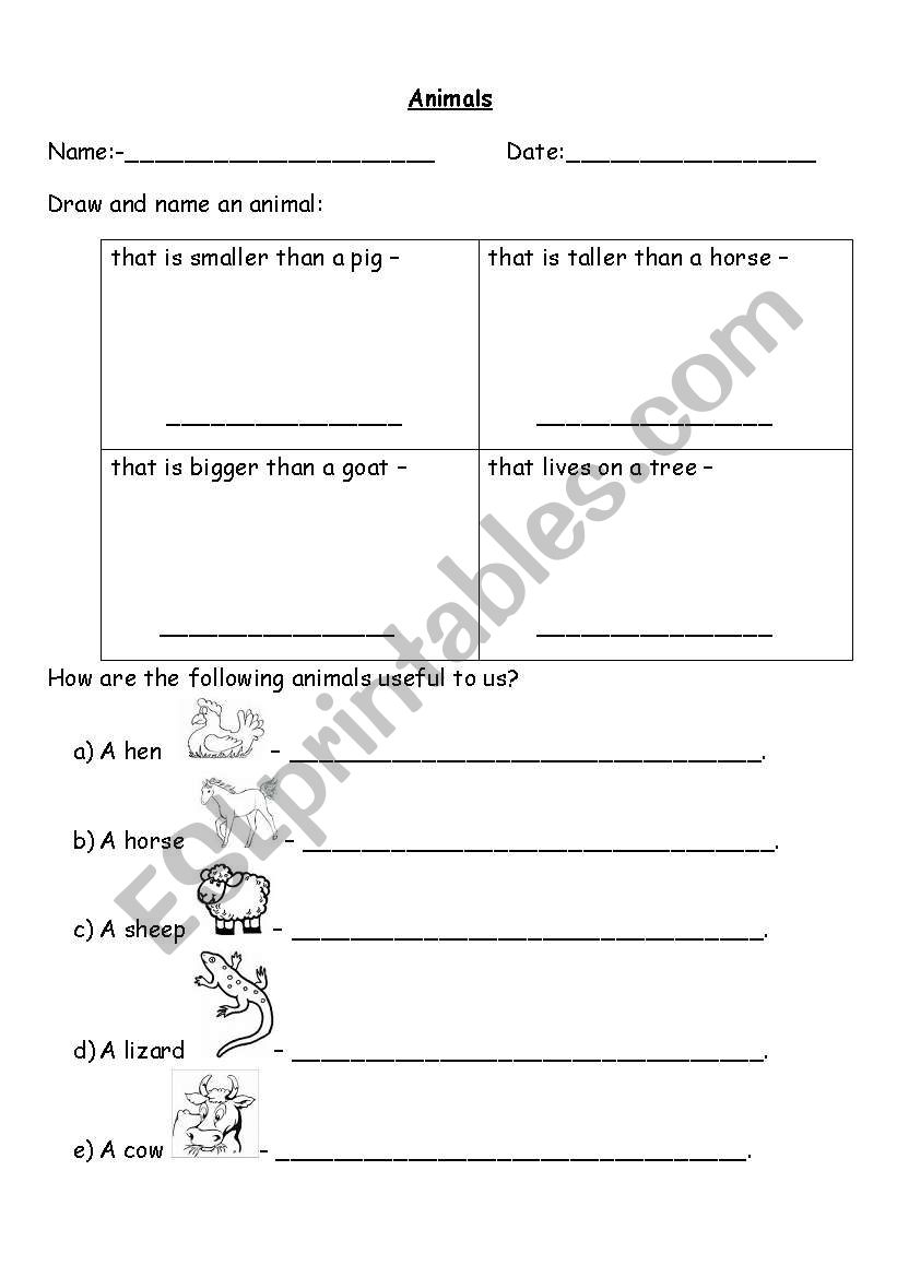 Animals worksheet