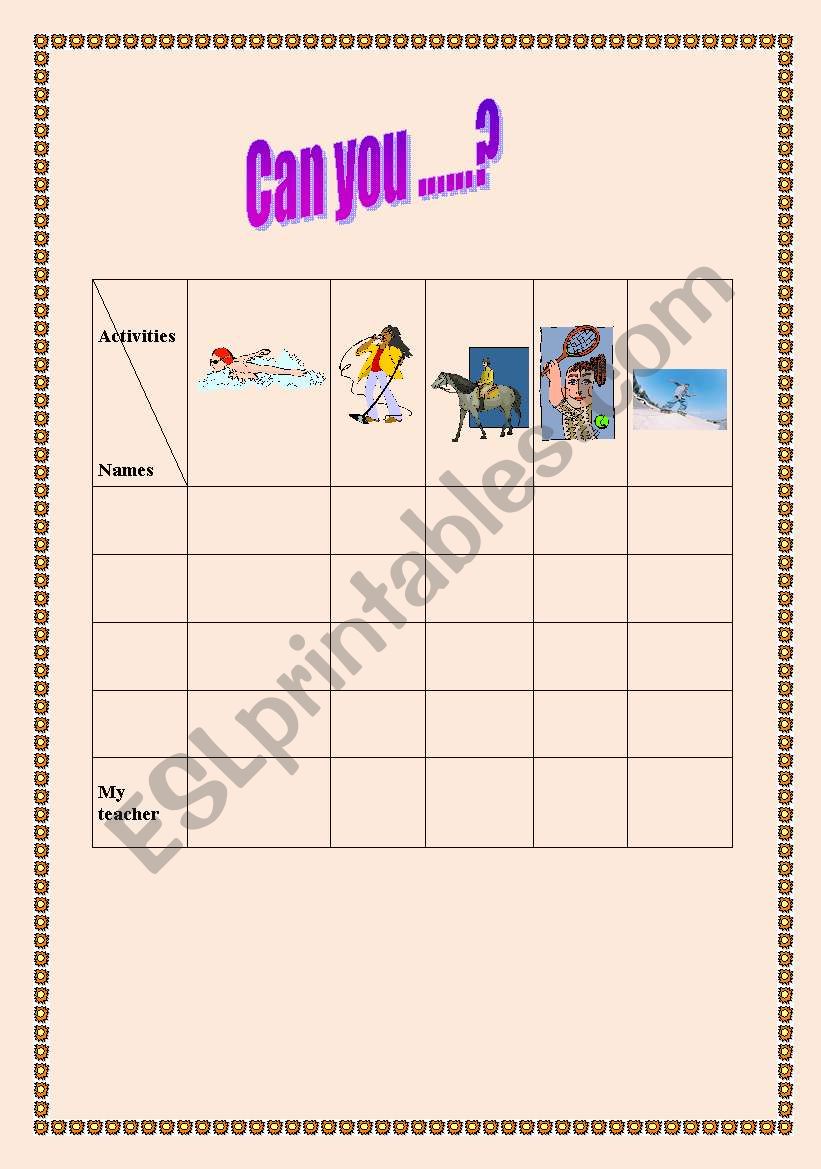 Can you ...? worksheet