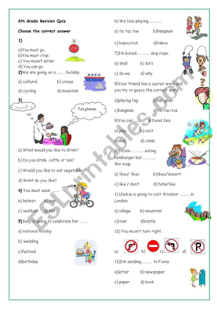 6th Grade Revision worksheet