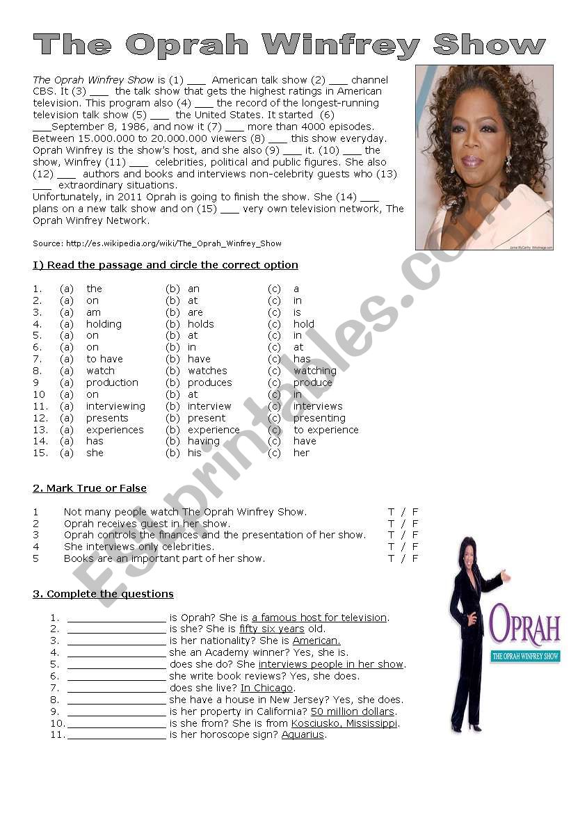 The Oprah Winfrey Show worksheet