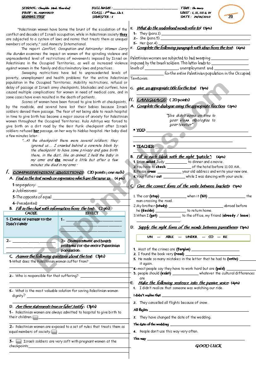 bac exam worksheet