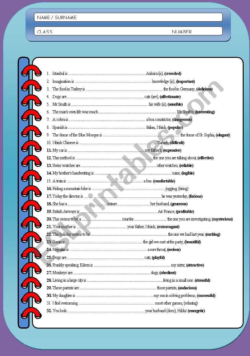 COMPARATIVES worksheet