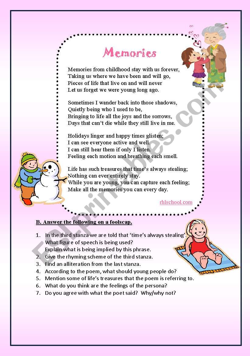 Memories worksheet