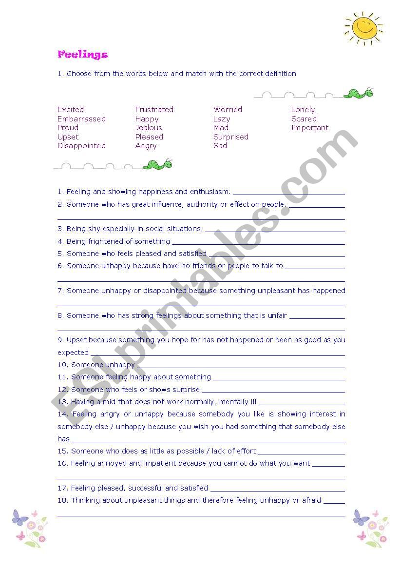 adjectives: Feelings! worksheet