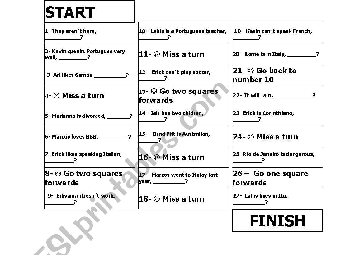 Board game for practicing Tag Questions