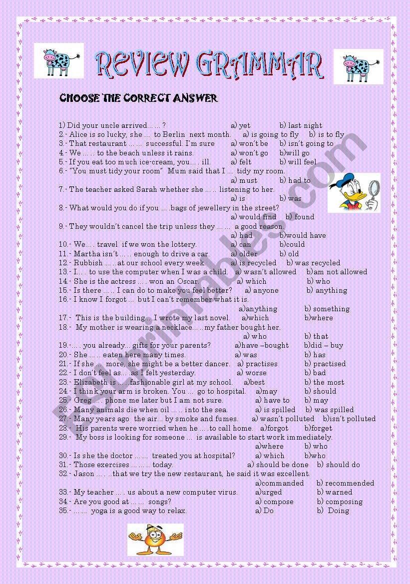 REVIEW GRAMMAR worksheet