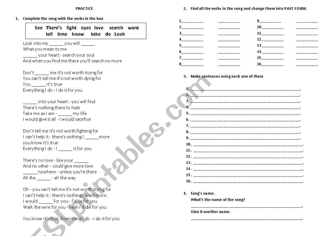 Song Everithing I do worksheet