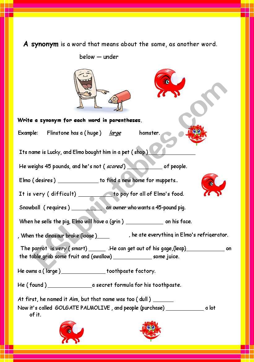 SYNONYMS - ANTONYMS 2 pages with key