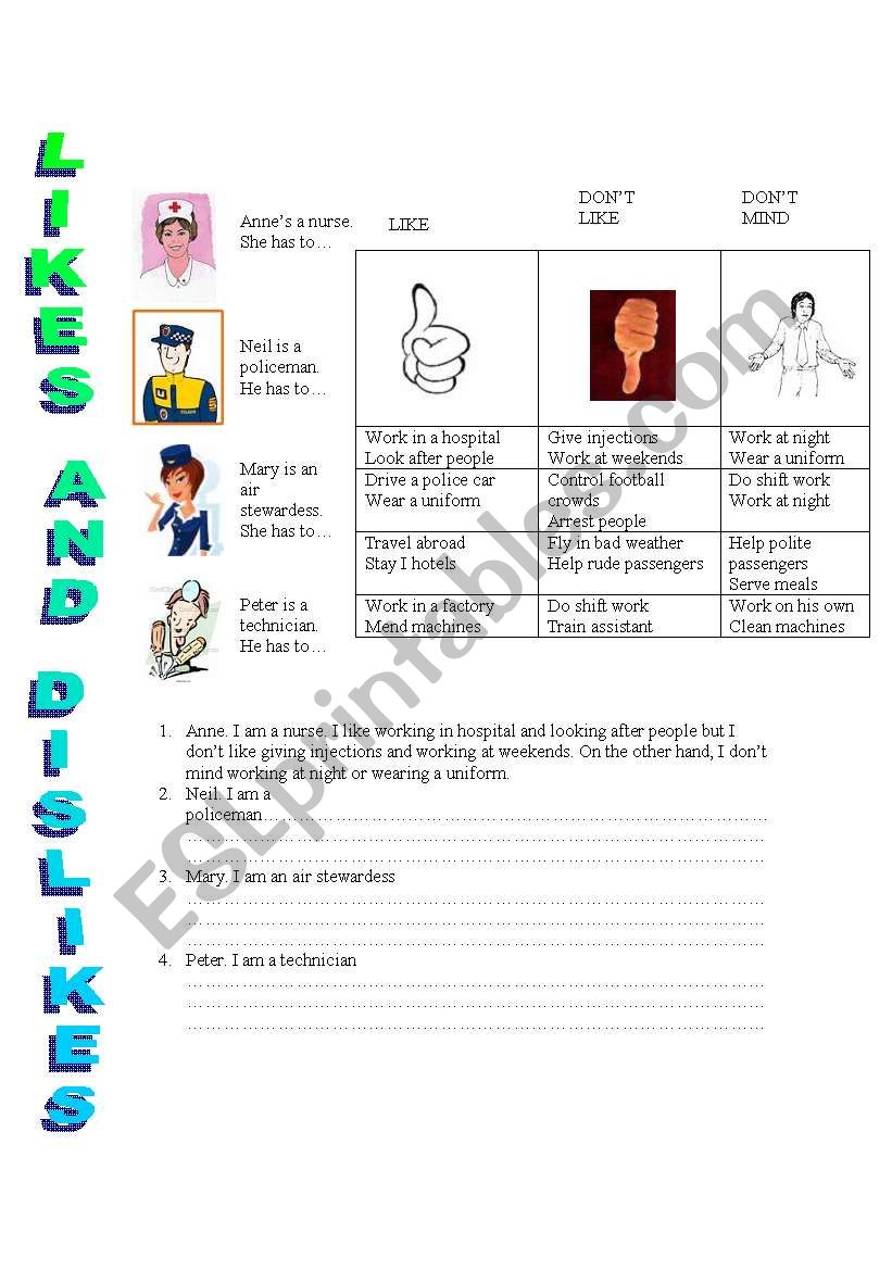 LIKES AND DISLIKES worksheet