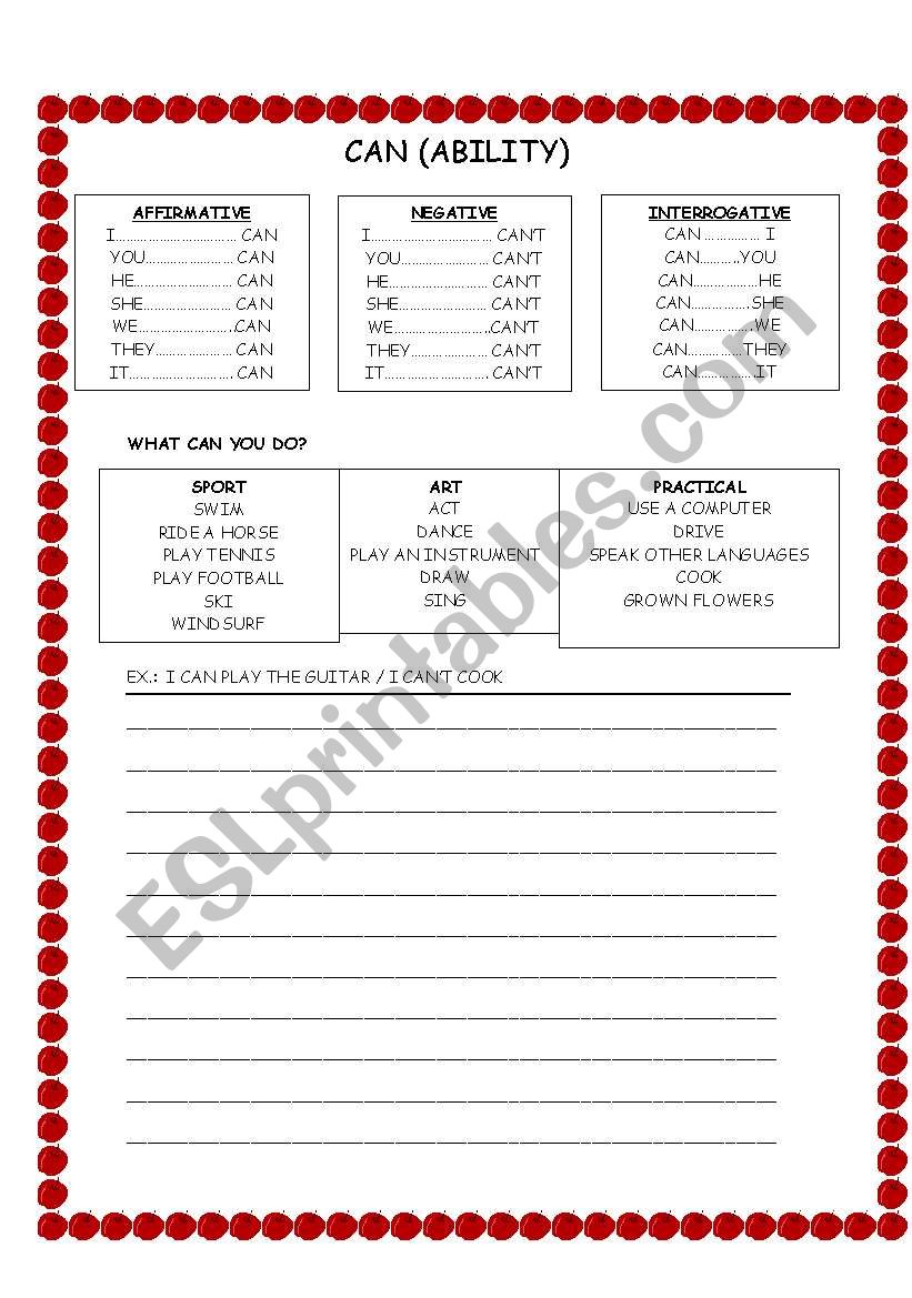 CAN: WRITE SENTENCES worksheet