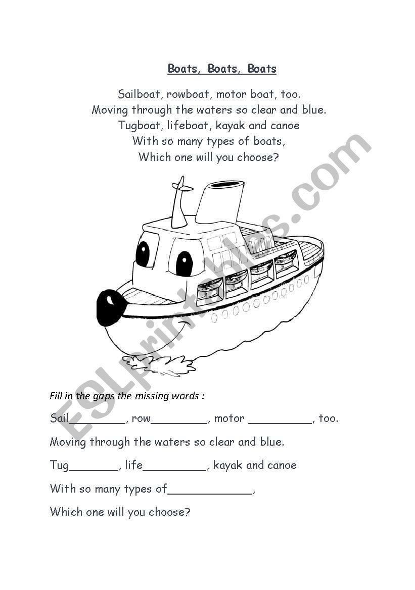 Rhyme about boats worksheet