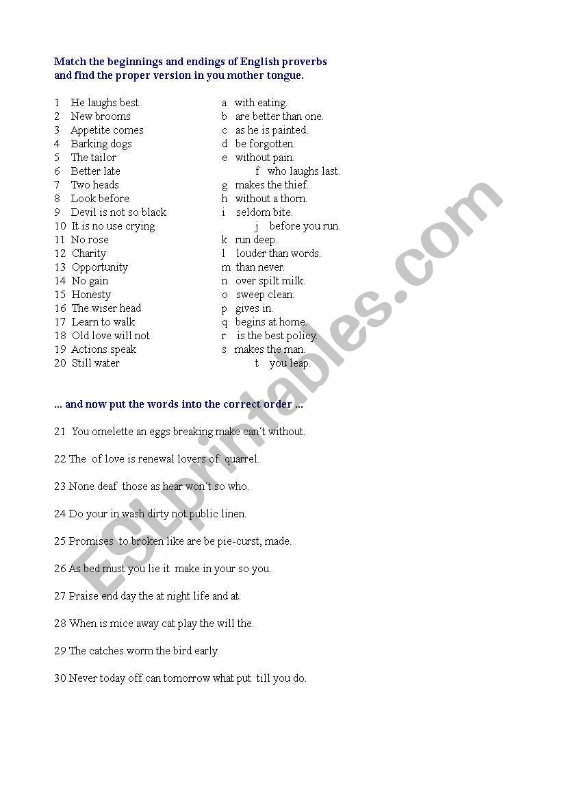 English Proverbs worksheet