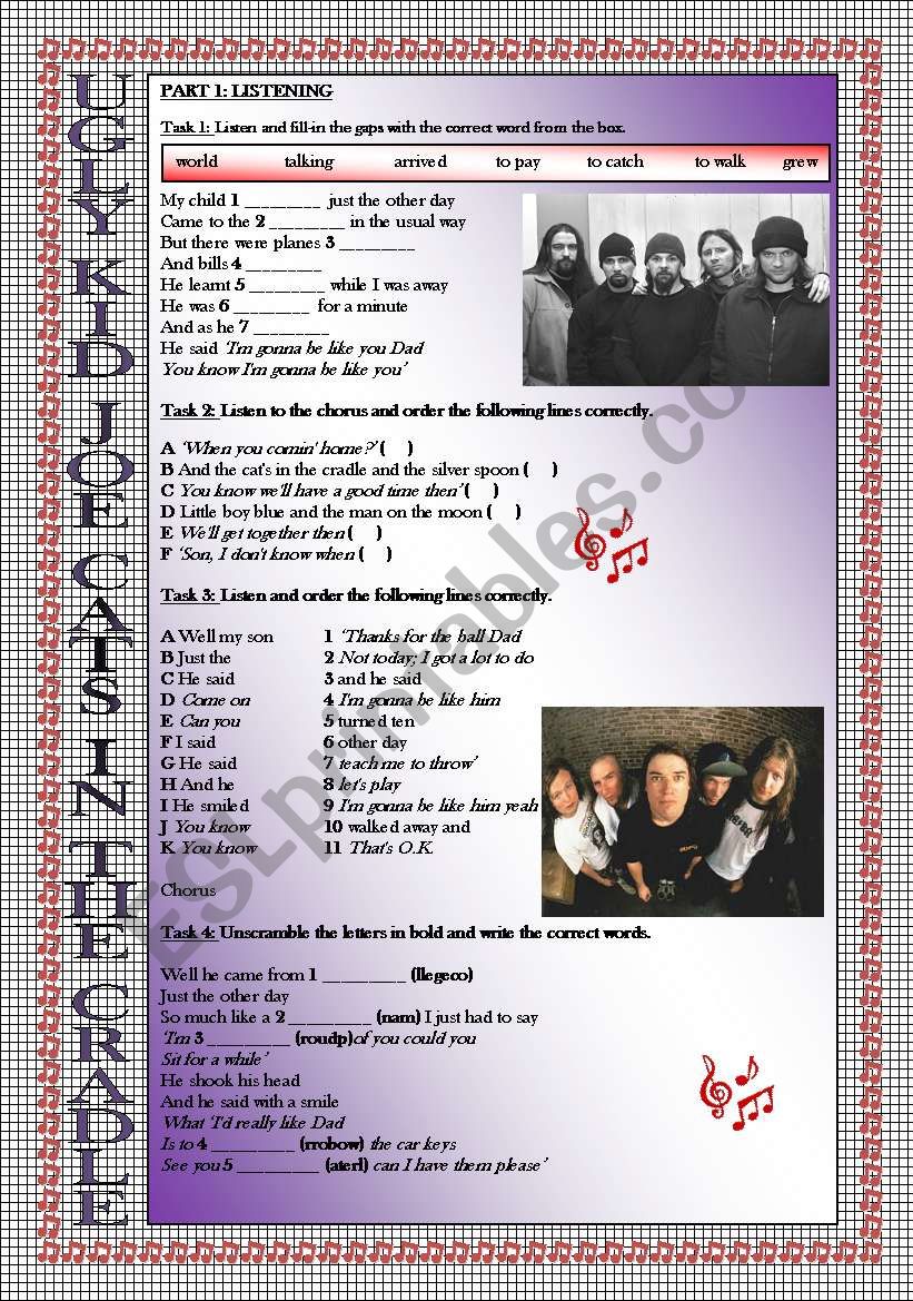 UGLY KID JOE CATÂ´S IN THE CRADLE Listening and Speaking about Family (FULLY EDITABLE and KEY INCLUDED)