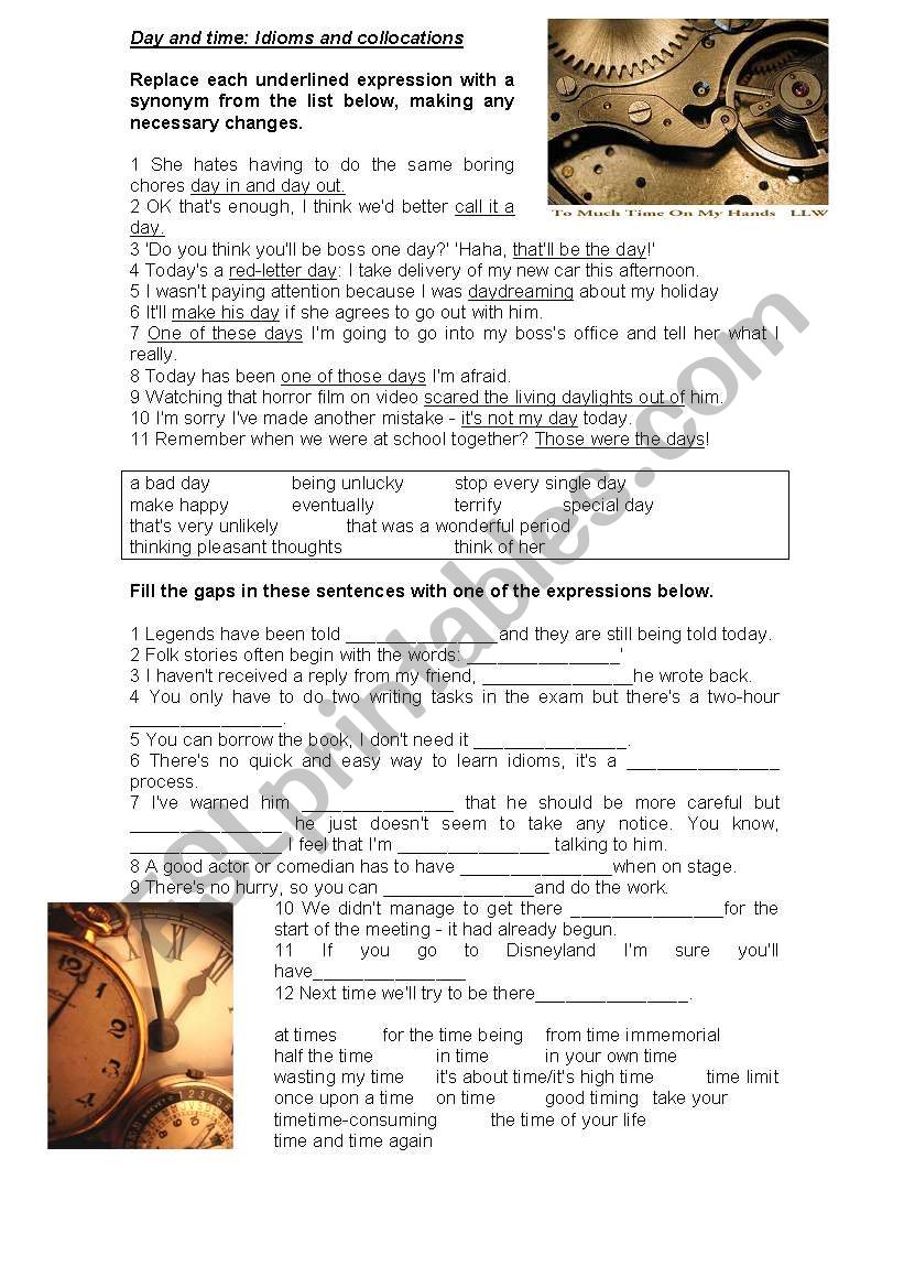 Expressiosn with day and time worksheet