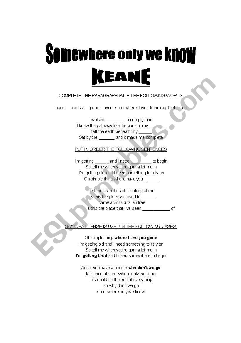 SONG worksheet