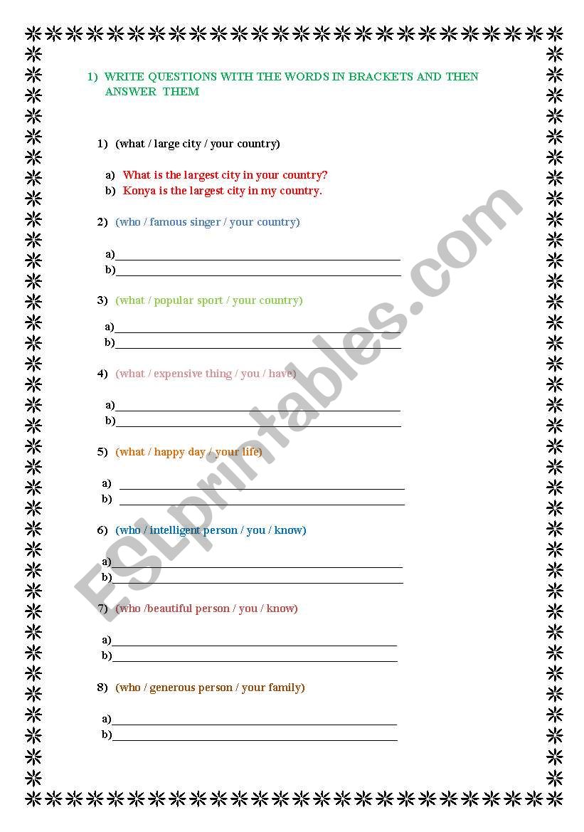 SUPERLATIVES worksheet