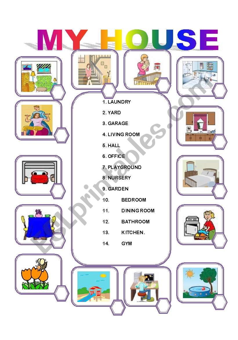 MATCH THE ROOMS IN THE HOUSE worksheet