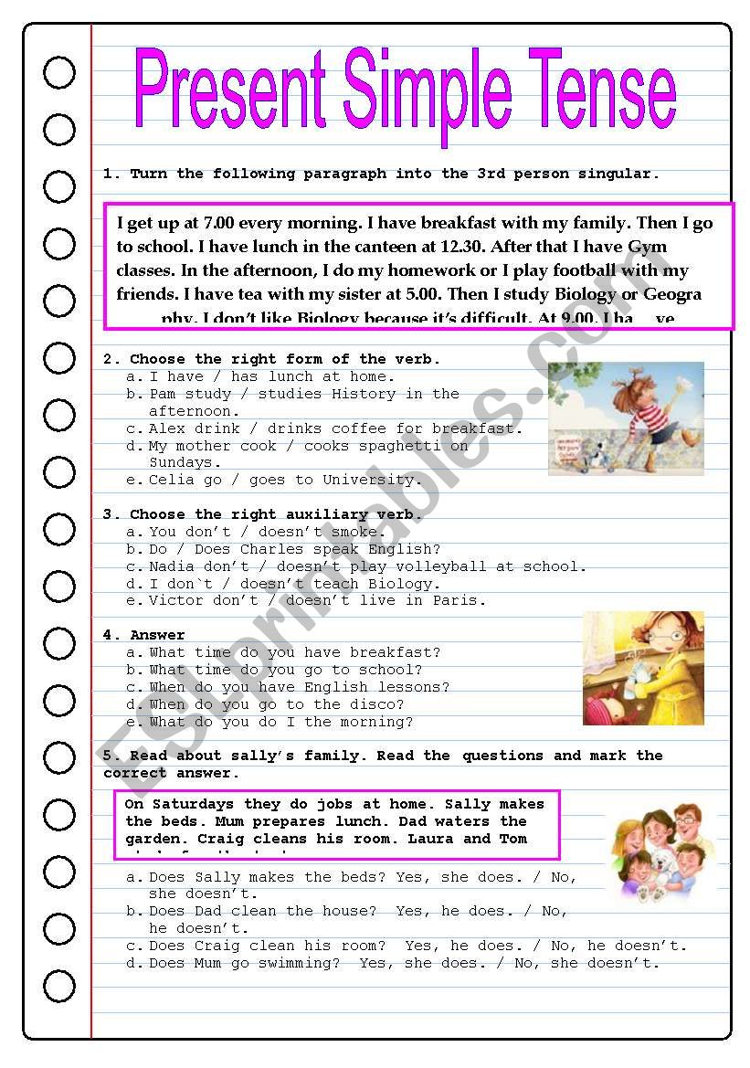 PRESENT SIMPLE TENSE worksheet