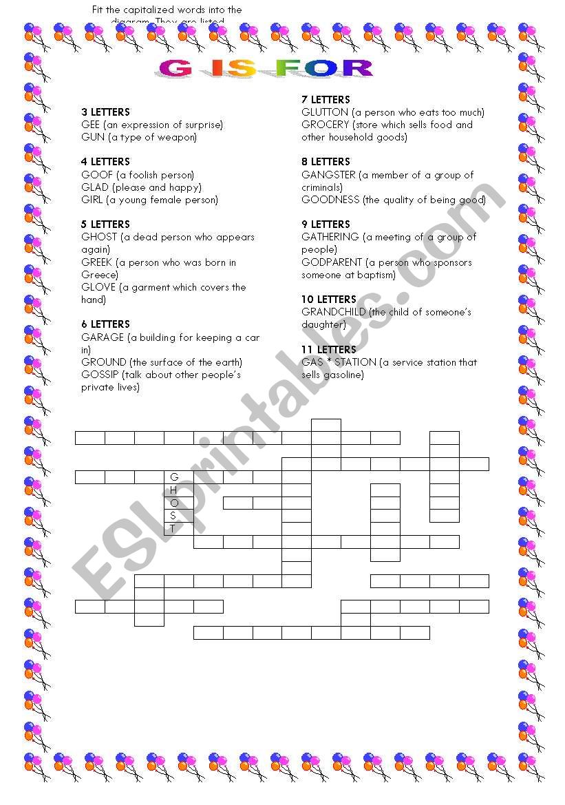G is for ... worksheet