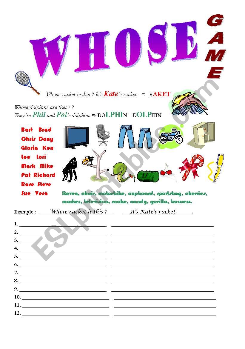 WHOSE GAME  worksheet