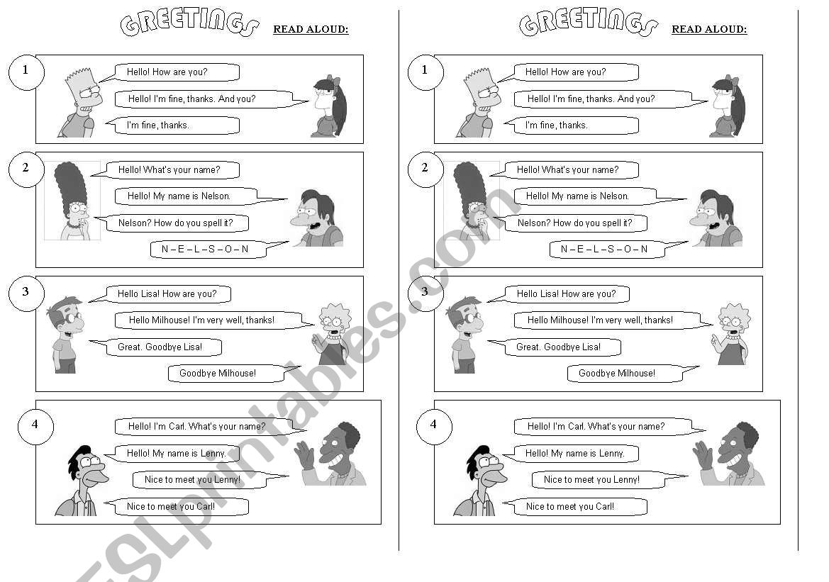 GREETINGS - Introduction worksheet