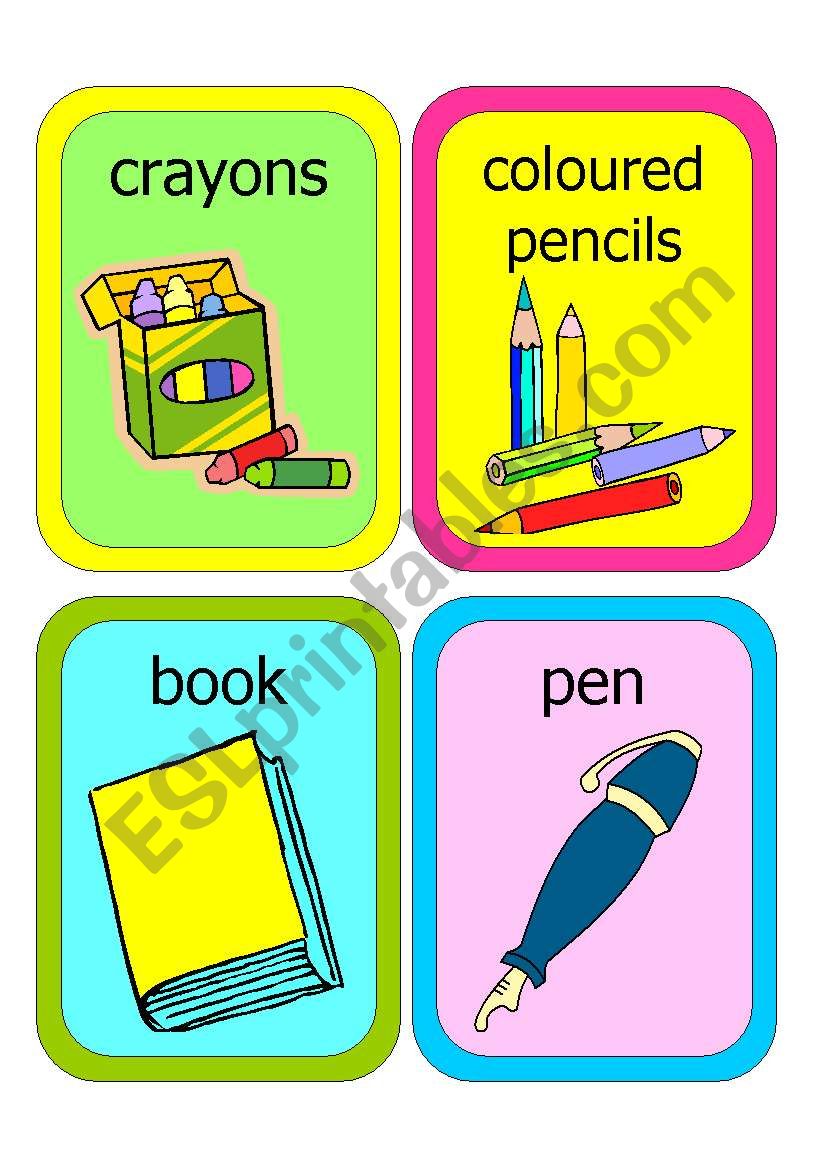 SCHOOL SUPPLIES FLASHCARDS worksheet