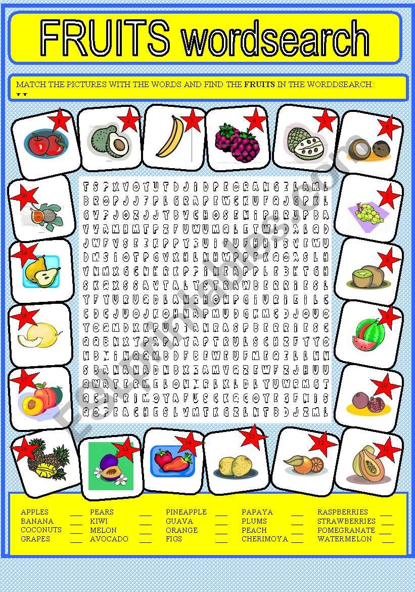 FRUITS WORDSEARCH worksheet