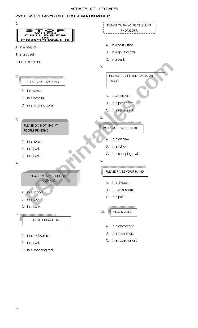 READING ACTIVITIES TENTH  ELEVENT GRADES