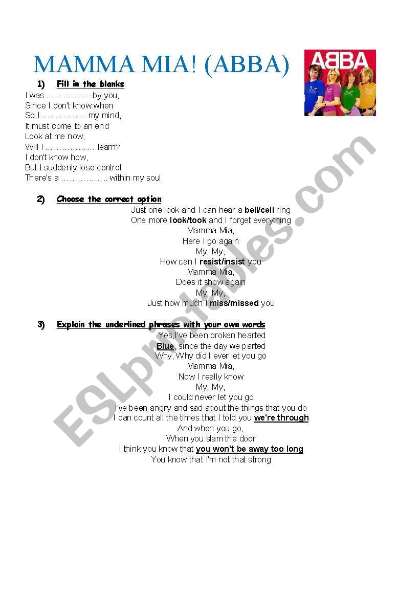 HAVE FUN WITH MAMMA MIA! worksheet