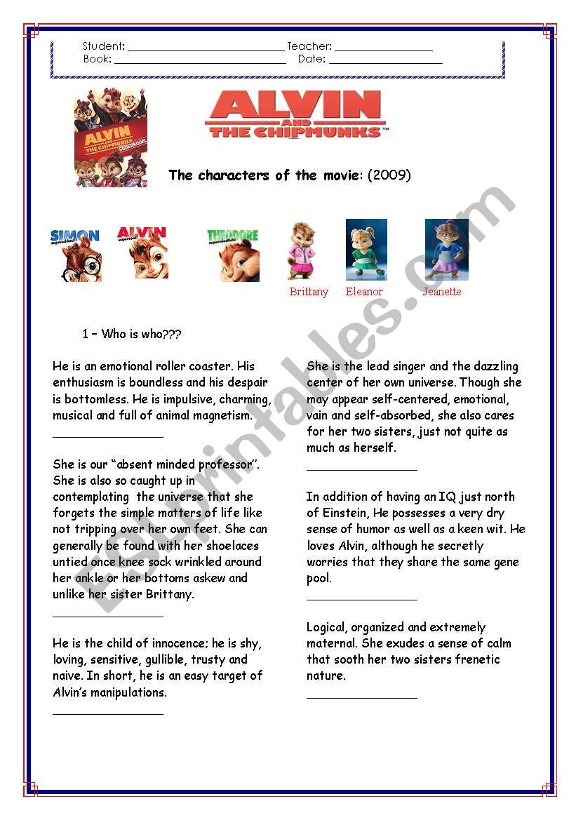Alvin and the Chipmunks  worksheet