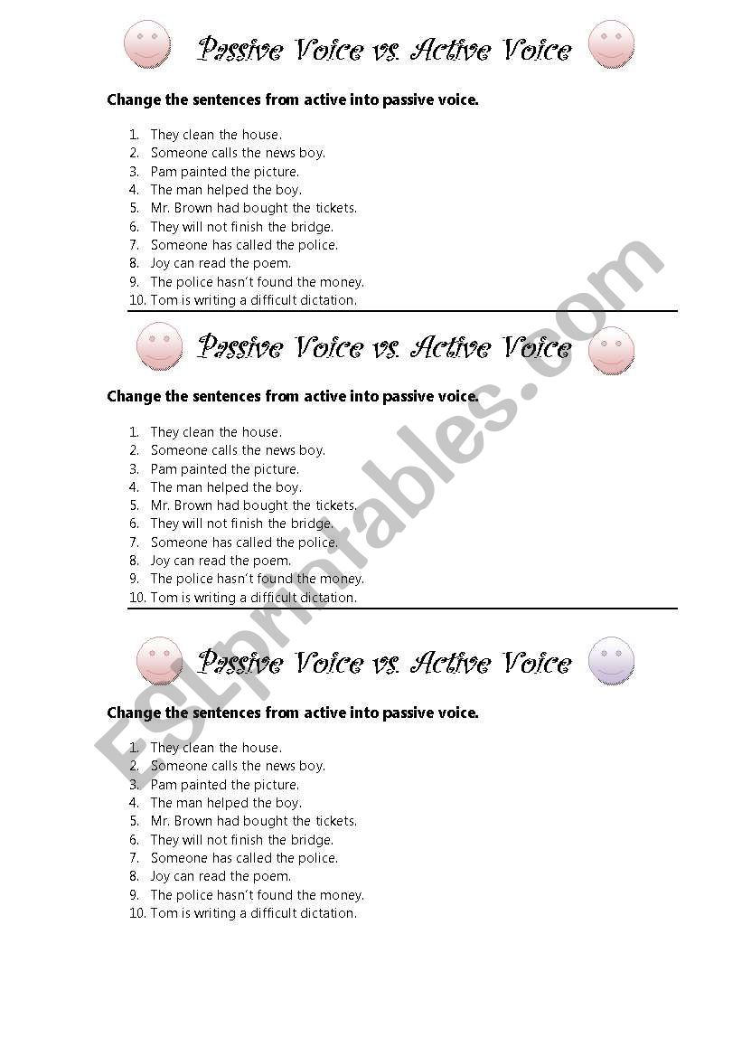 Active vs passive Voice worksheet