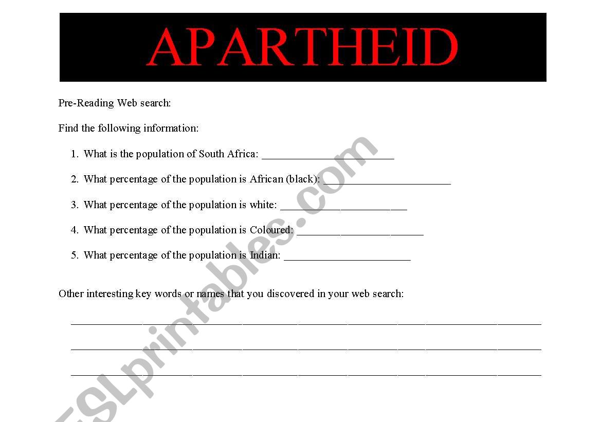 WORLD CUP UNIT PART 1: APARTHEID 6 pgs, reading/discussion prompt