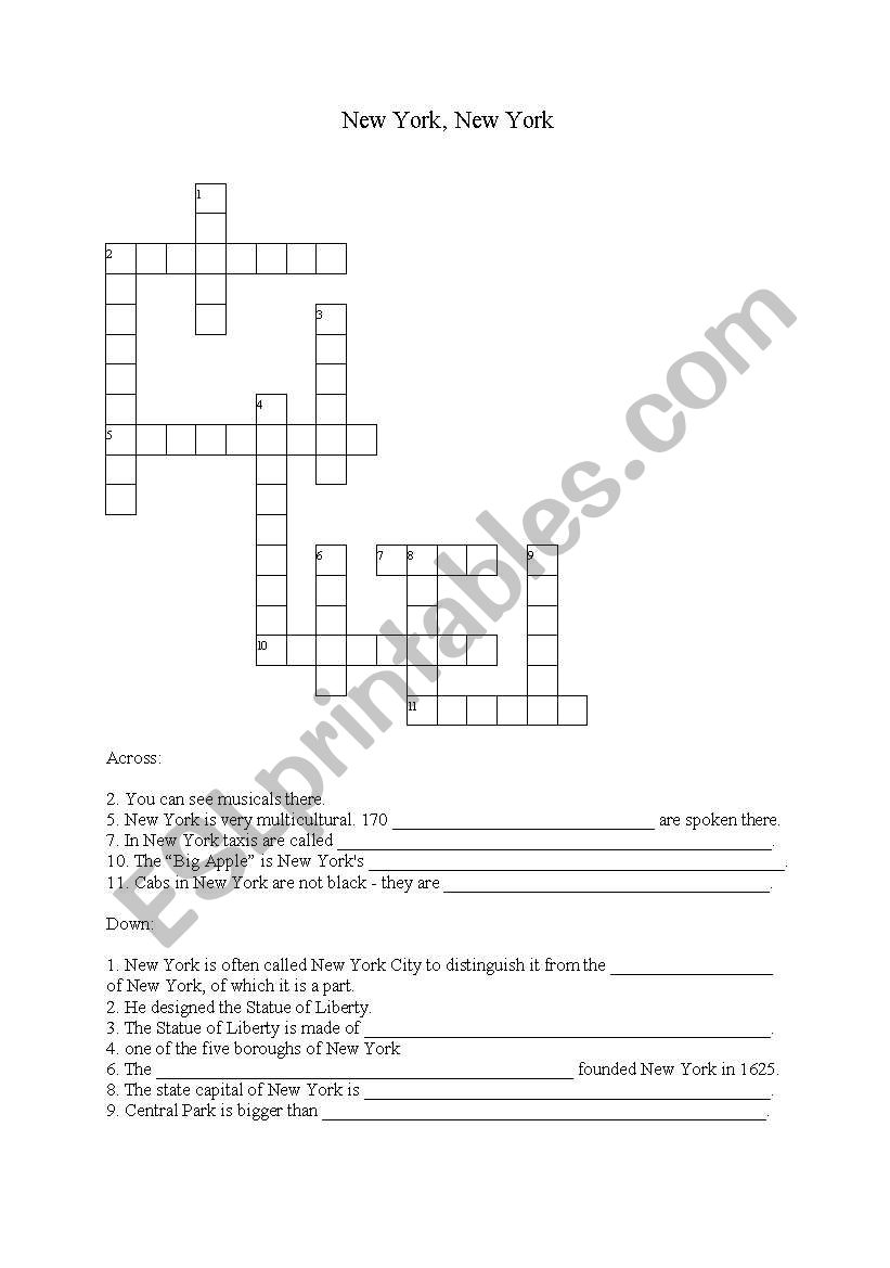 New York - Crosswords Puzzle worksheet