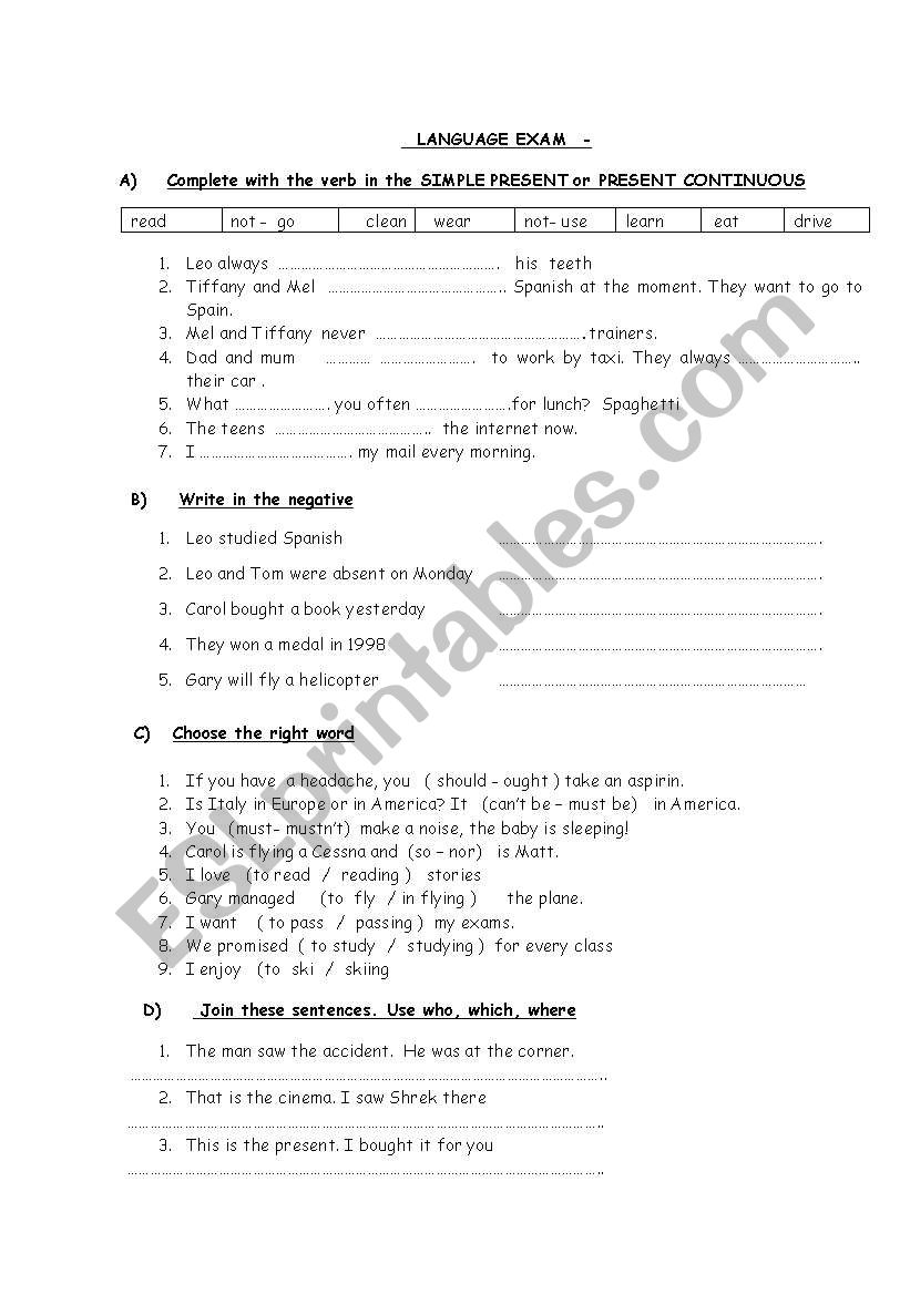 7th form test worksheet