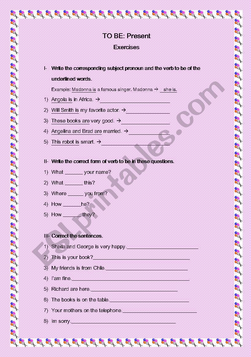 Verb to be Exercises Review worksheet