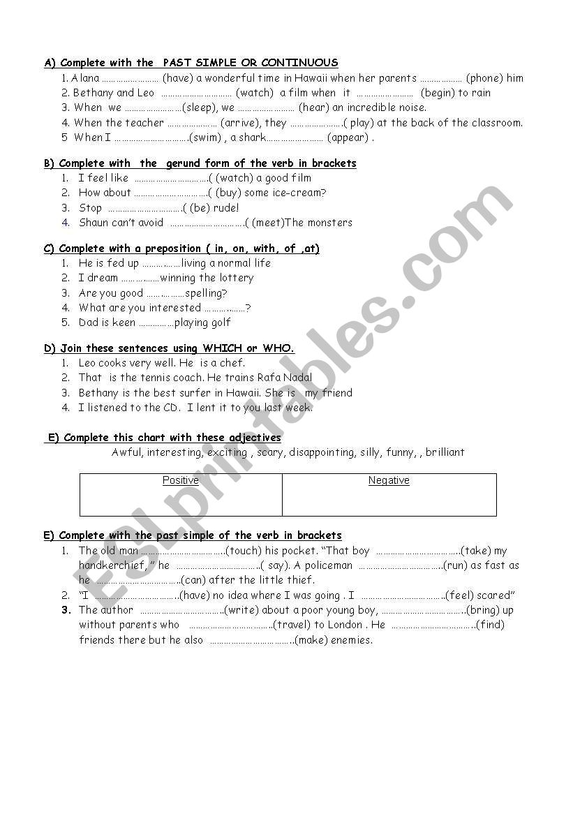 revision exercises- 3 pages which can be used separately