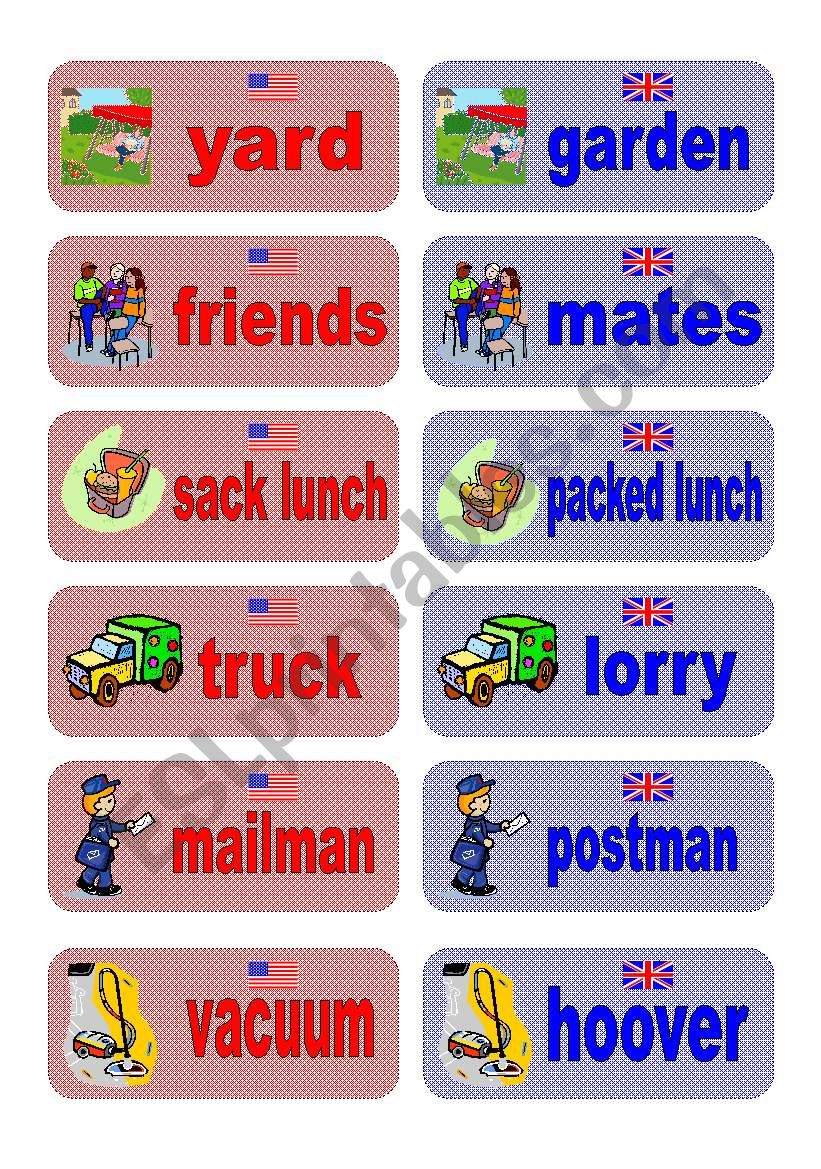 British English vs American English memory game - part 3