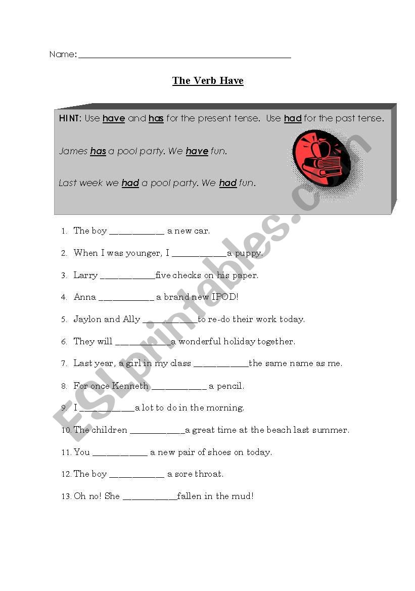 English Worksheets The Verb Have