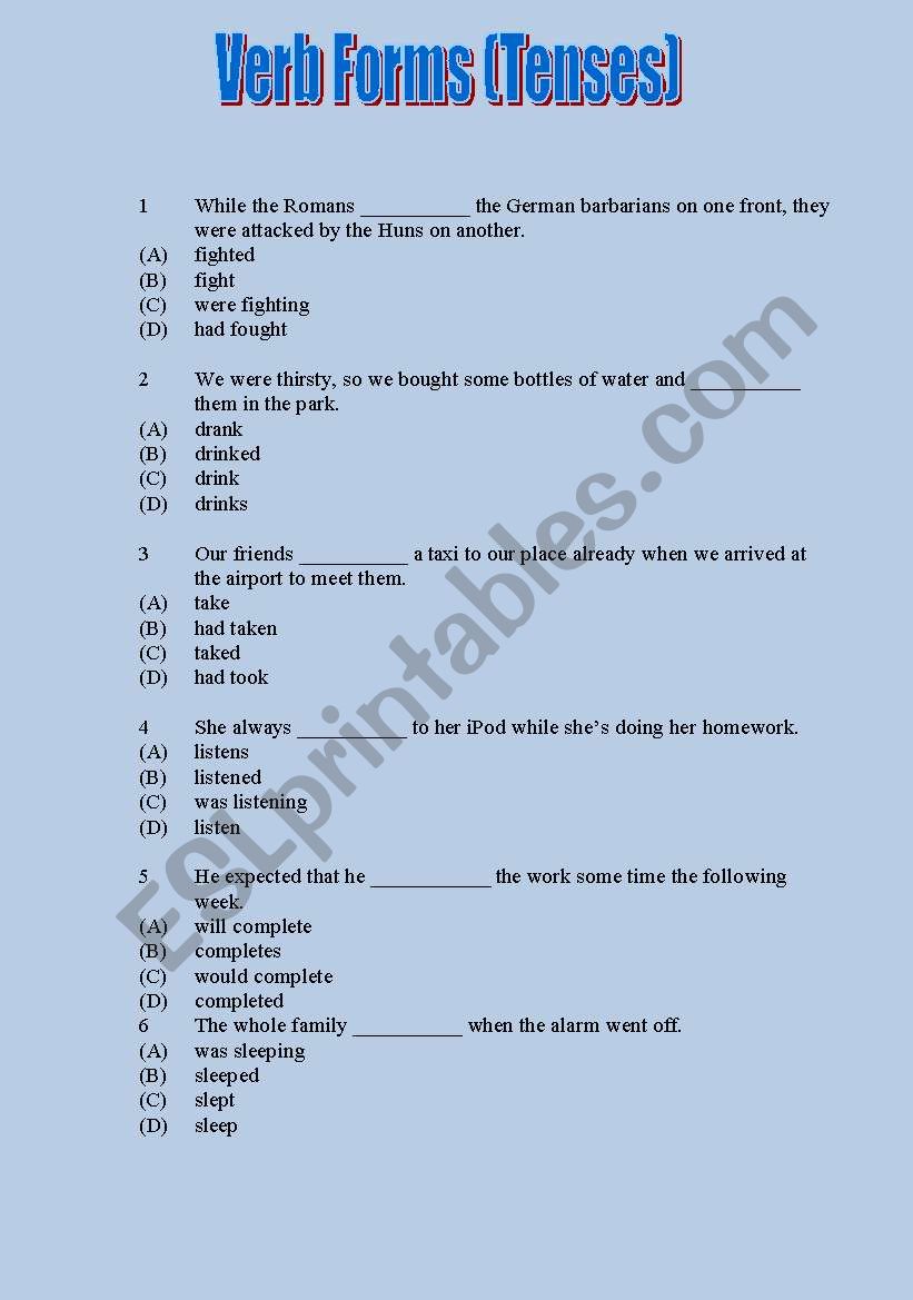 Tenses Test worksheet