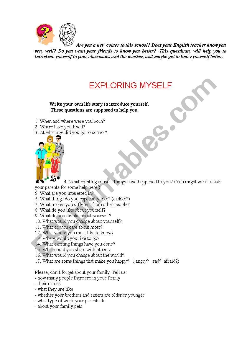 EXPLORING MYSELF worksheet