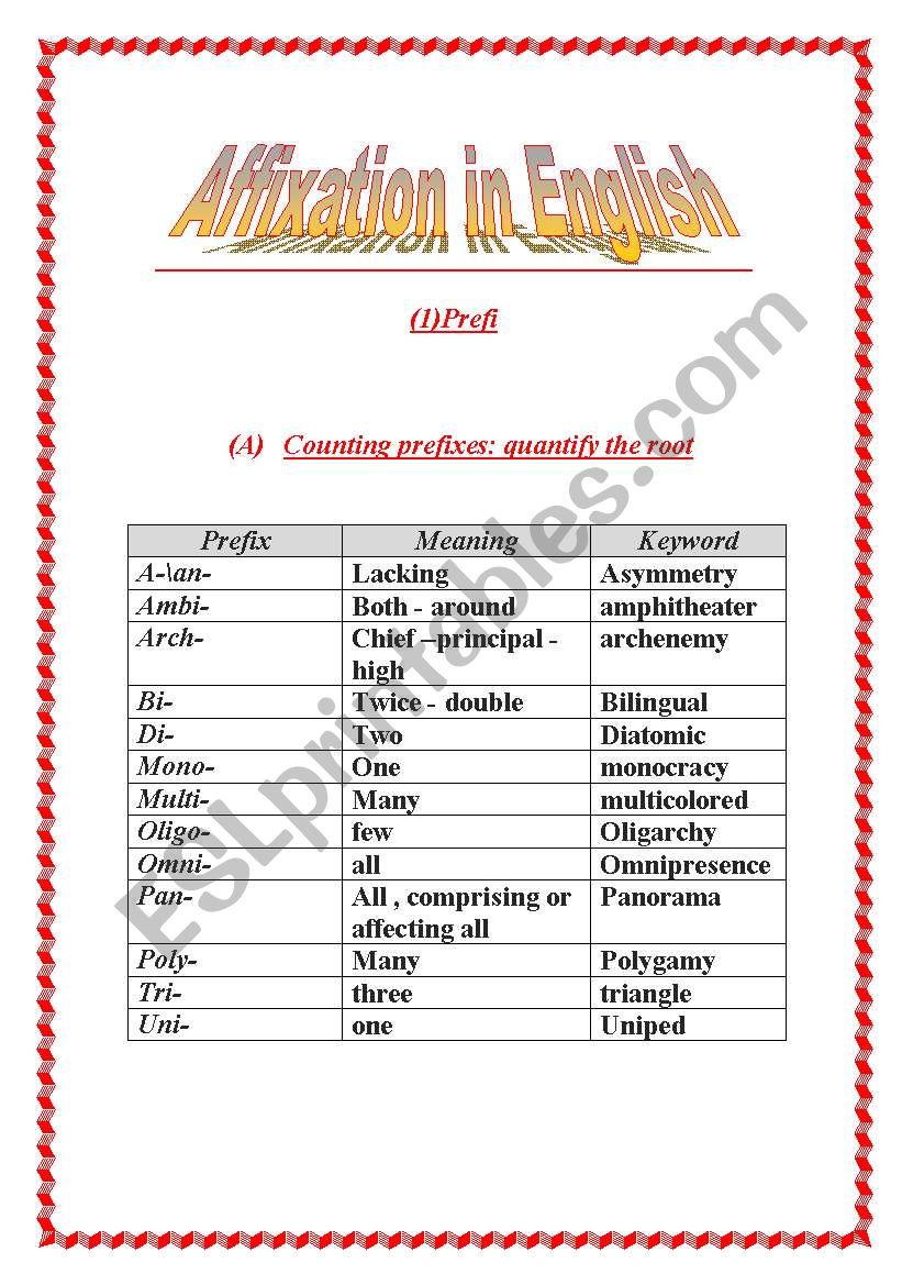   Affixations worksheet