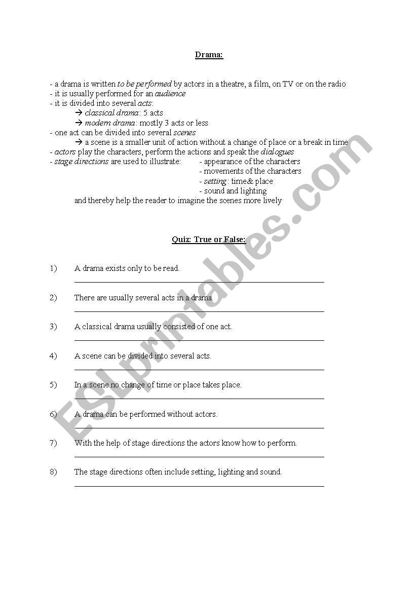 worksheet drama worksheet