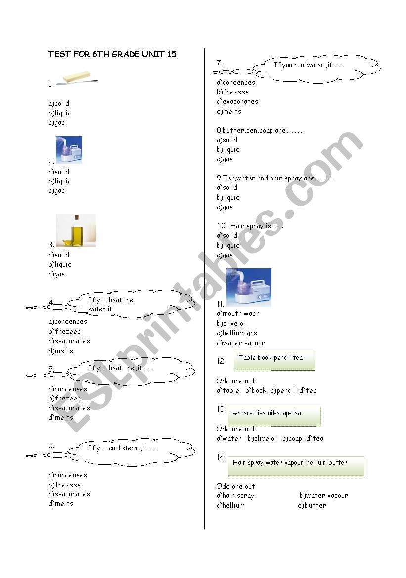 TEST FOR 6th GRADE worksheet