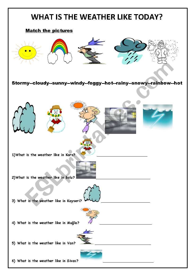 What Is The Weather Like Today Esl Worksheet By Thescorpion