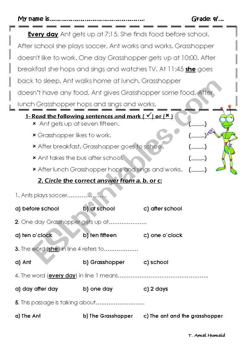 the ant  worksheet