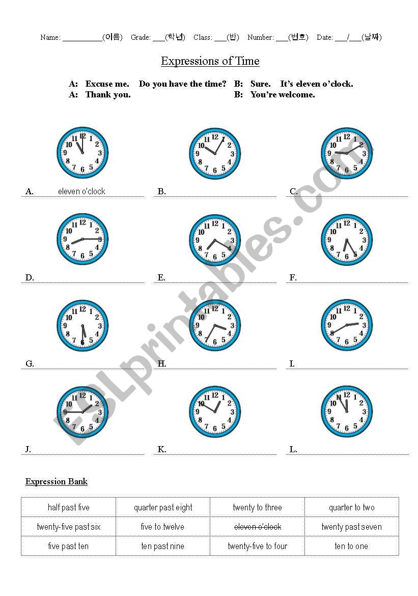 Expressions of Time worksheet