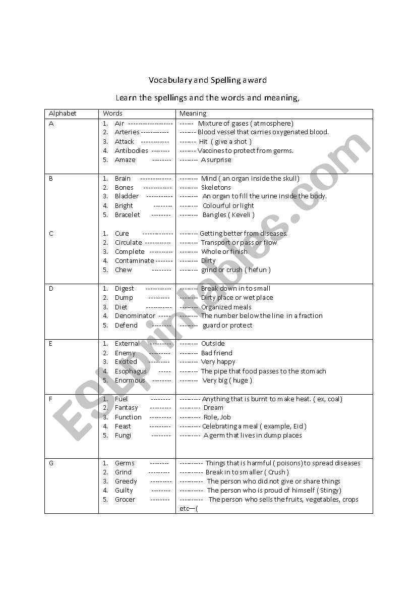 English language worksheet