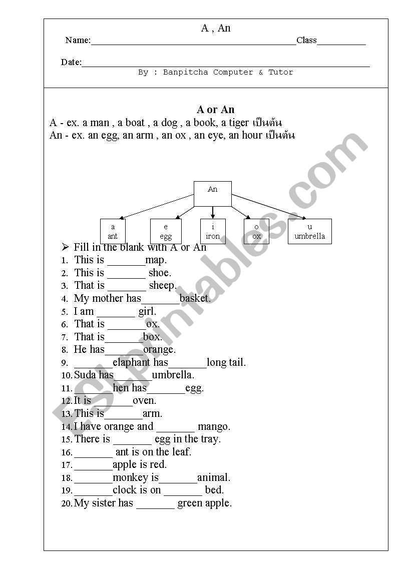 A or An worksheet