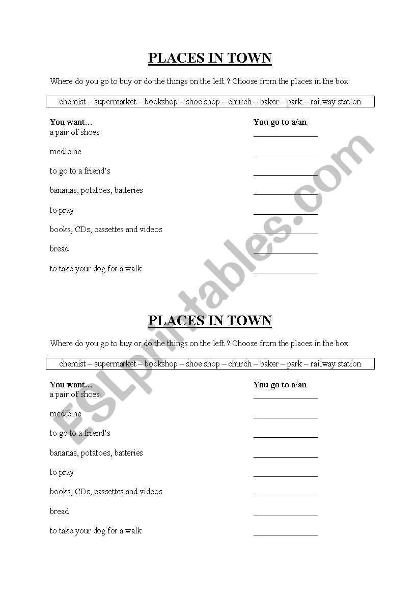 Places in town worksheet
